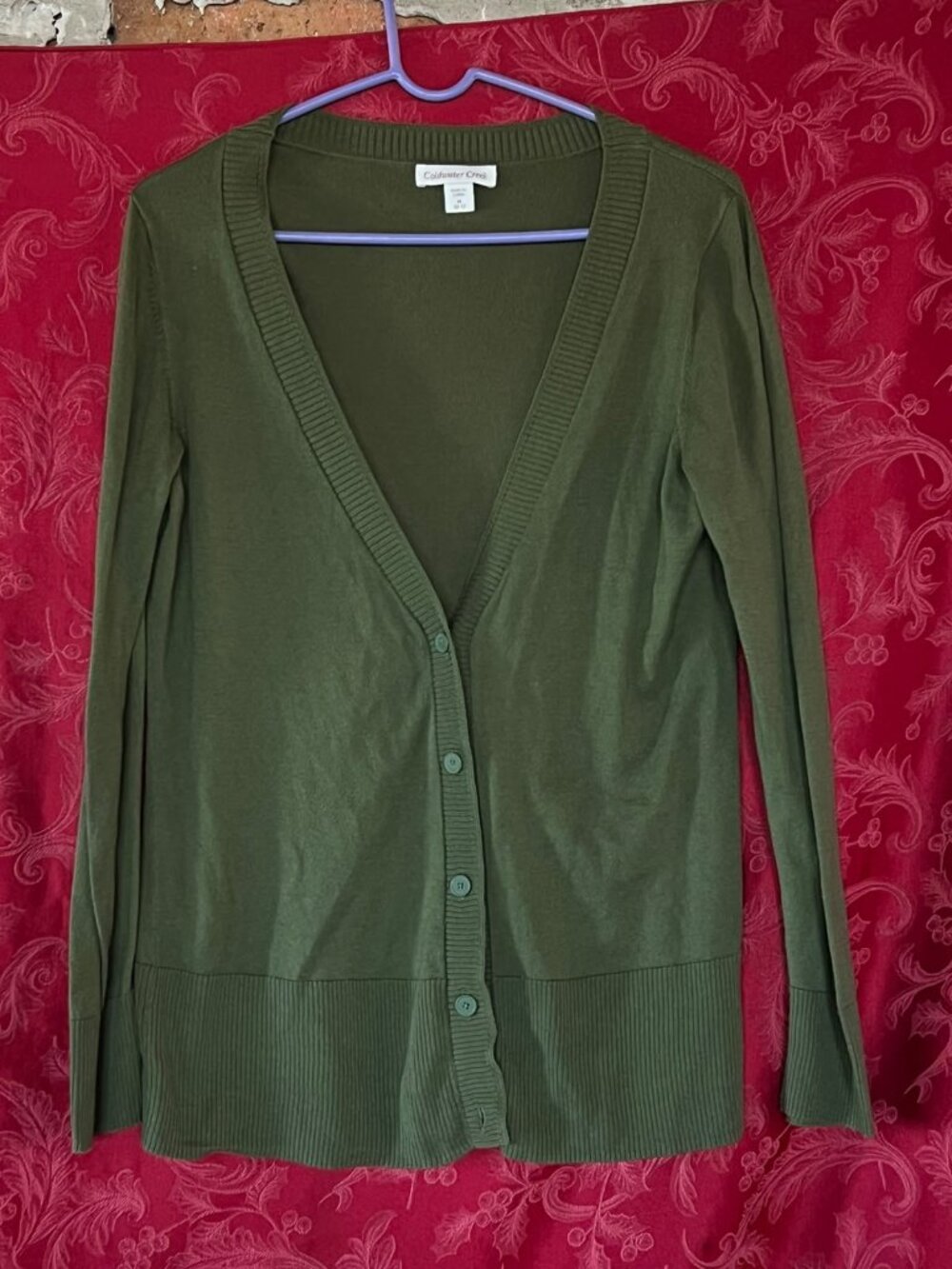 Coldwater Creek Olive Green Knit Long Sleeve Button Front Cardigan Sweater M